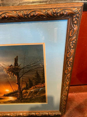 Signed Blue/Brown Mountains Eagle Framed Art