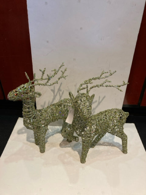 Glitter Green/multi Metal Reindeer Set of 2 Holiday Item