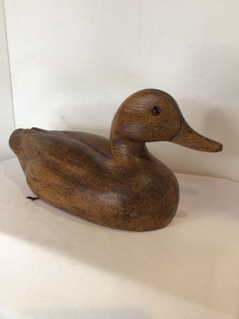 Carved Brown Wood Duck Sculpture
