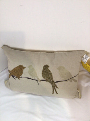 Beige Cotton Beaded Birds Pillow