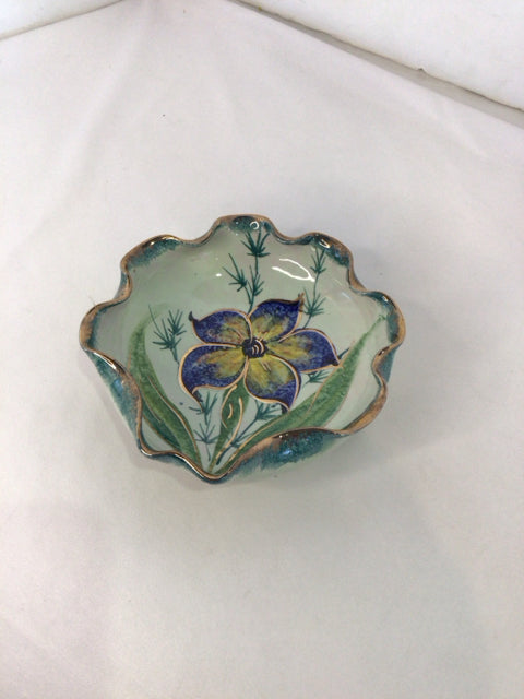 Hand Painted Blue/Green Ceramic Flower Bowl