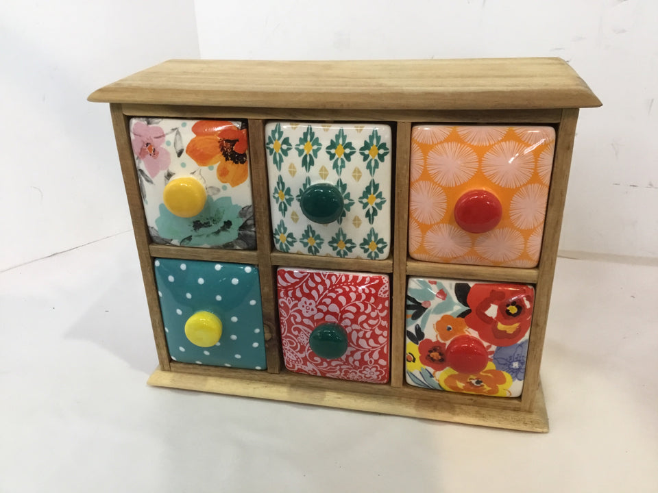 Pioneer Woman Tea Wood/Ceramic 6 Drawer Flowers Box