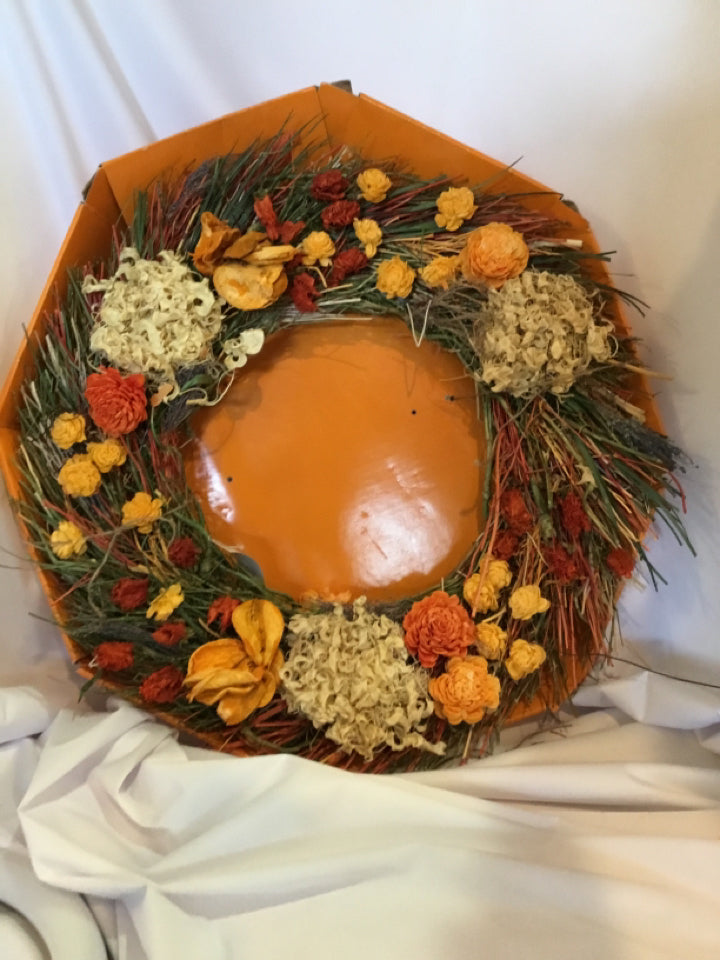 Fall Orange/Multi Dried Flowers Wreath