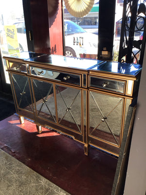 Mirror 4 Door 3 drawer Silver/Gold Dresser/Chest