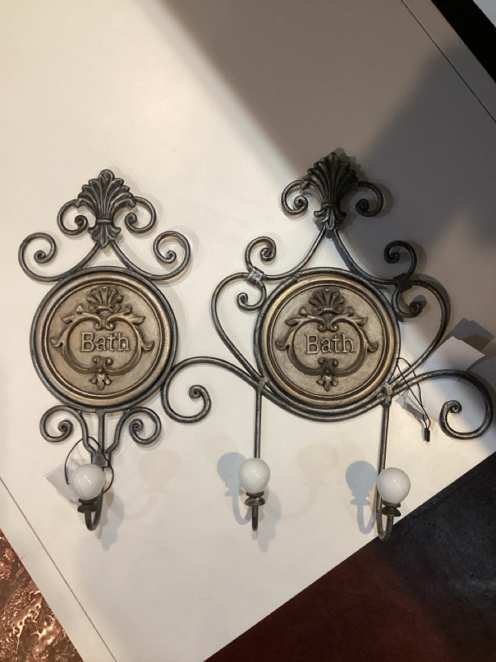 Vintage Wall Metal Bath Hooks