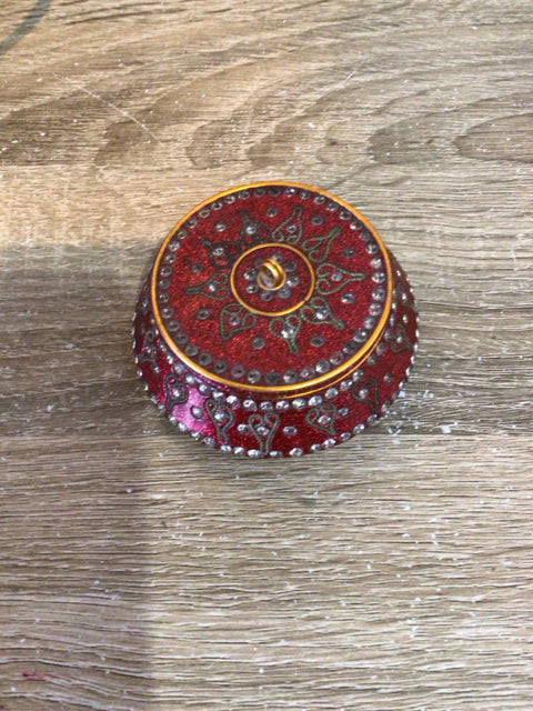 Red Resin Beaded Trinket Box
