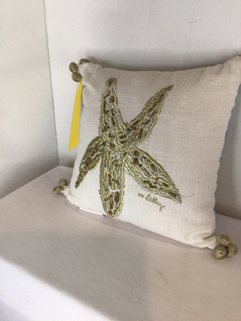 Lilly Pulitzer White/Blue Embroidered Shell Pillow
