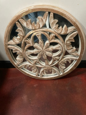 Tan/gold Wood Cut Out Round Mirror