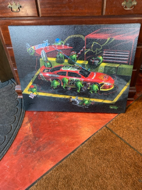 Signed Black/Multi Canvas Racecar Olives Stretch Canvas Art