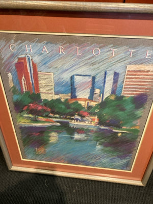 Signed Blue/Green Skyline Framed Art