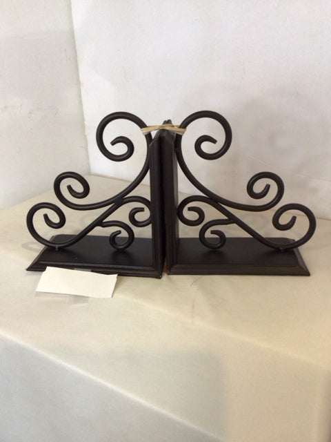 Pair Bronze Metal Scroll Book End