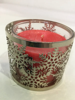 Candle Holder Silver Metal W/ Candle Snowflake Holiday Item