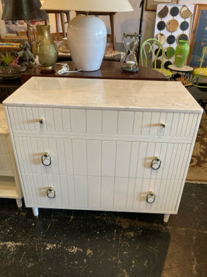 Wood 3 Drawers Marble Top White Dresser & Night Stands