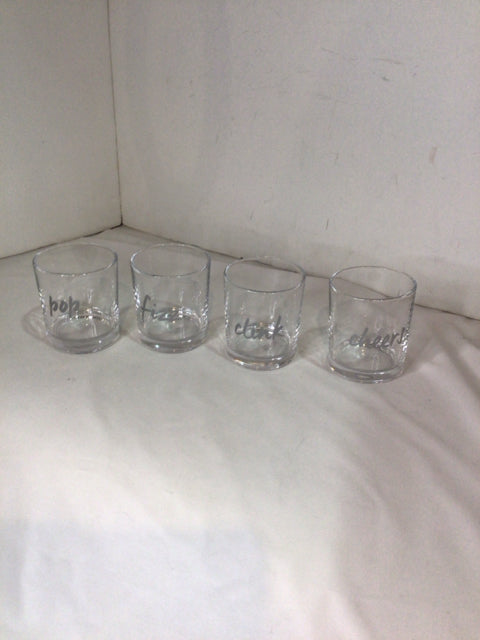 Set of 4 Clear/Silver Glass Words Glasses