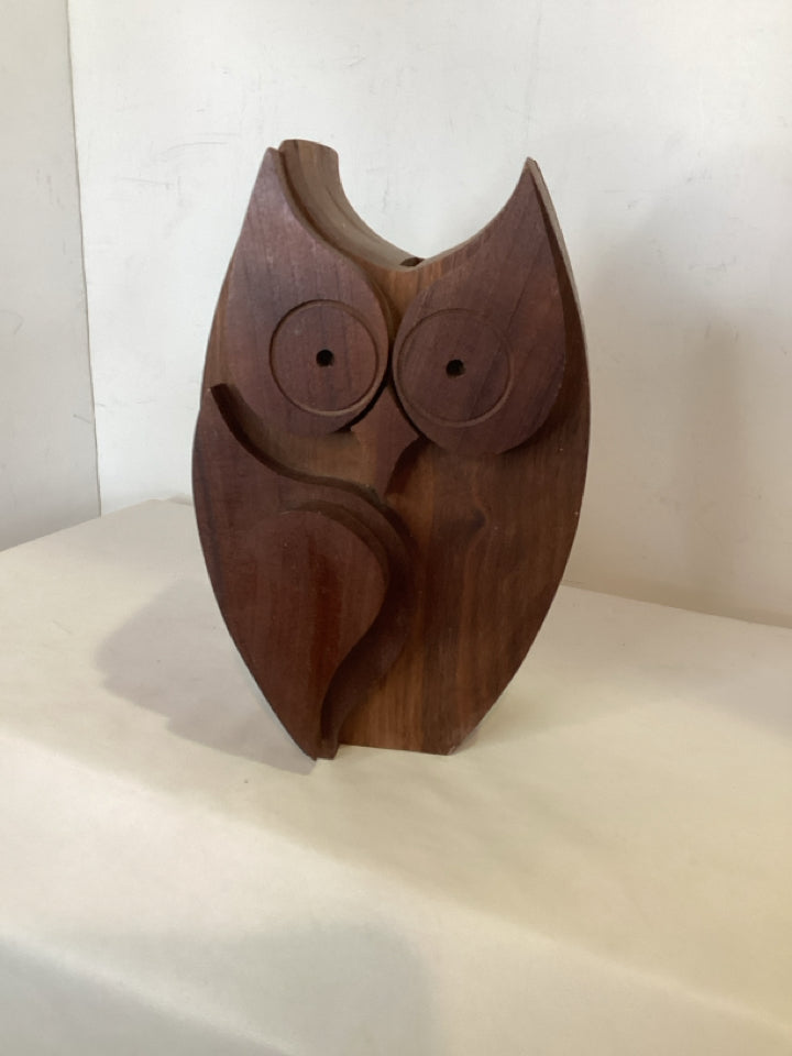 Brown Wood Owl Vase