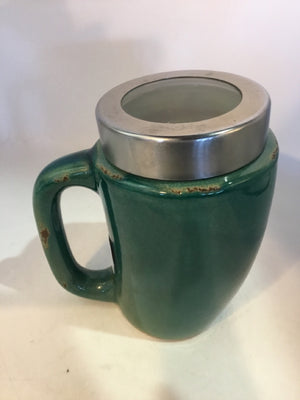 Green Pottery Spoon Handled Canister