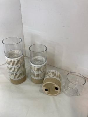 Set of 3 Beige Pottery Candle Holders