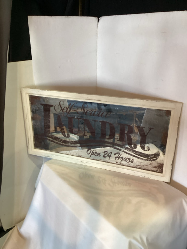 Mirrored Laundry Sign Brown/Silver Wall Decoration Art