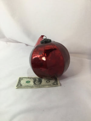 Ornament Red Glass Ribbed Holiday Item