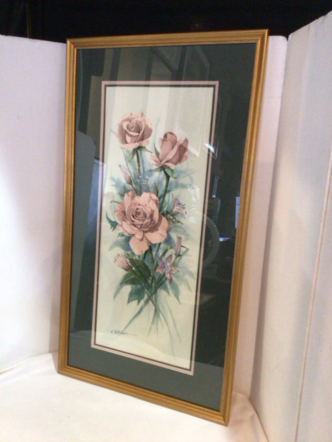 Pink/Green Roses Framed Art