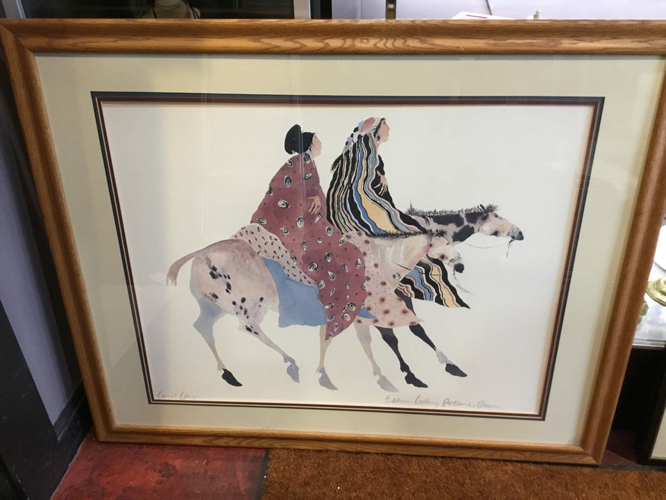 Carol Griggs Signed Tan/multi Native American Horse Framed Art
