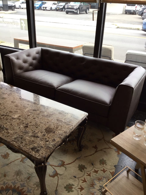 Poly & Bark Leather Tufted Brown Sofa/Couch