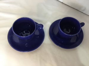 Fiesta Cups/Saucers Blue Stoneware Pair Cup Set