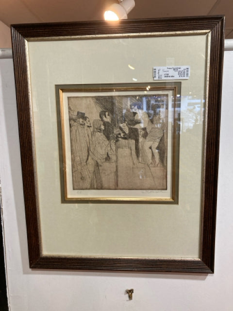 Signed Black/White Drawing Framed Art