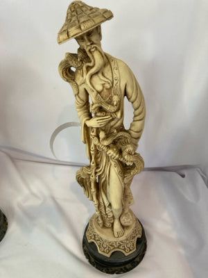 Vintage Cream/Brown Bone Chinese Pair Statue