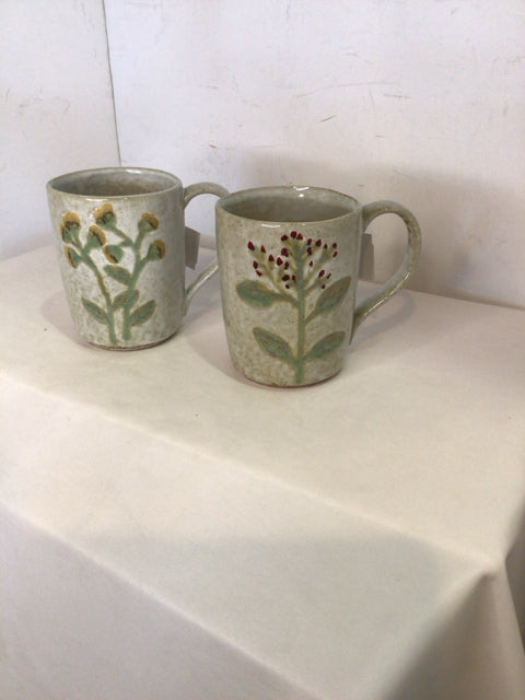Pair Gray/Multi Ceramic Floral Mug Set