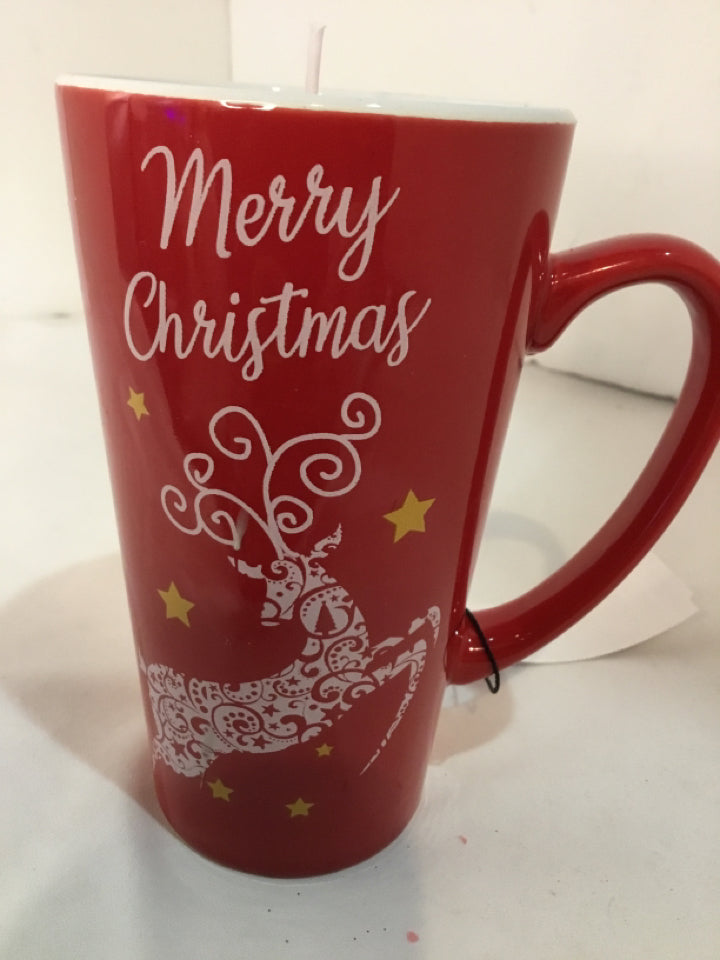 Christmas Red Ceramic Merry Christmas Candle Holiday Item