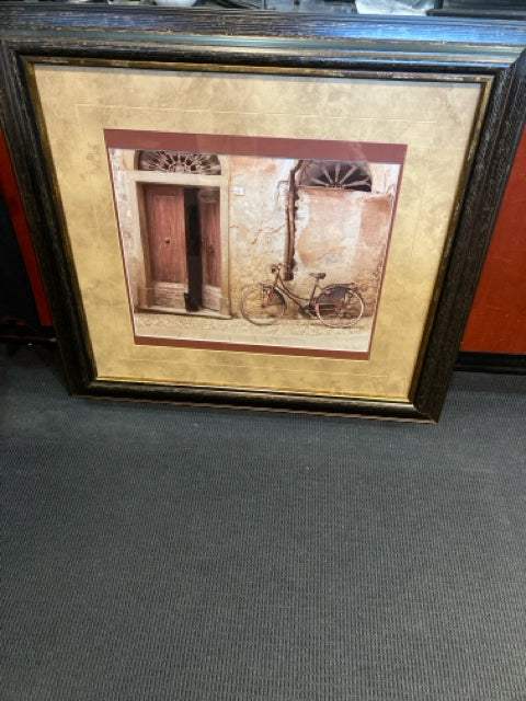 Signed Tan/Brown Bicycle Framed Art