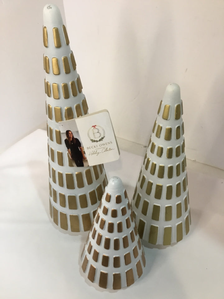 Set of 3 White/Gold Glass Trees Holiday Item