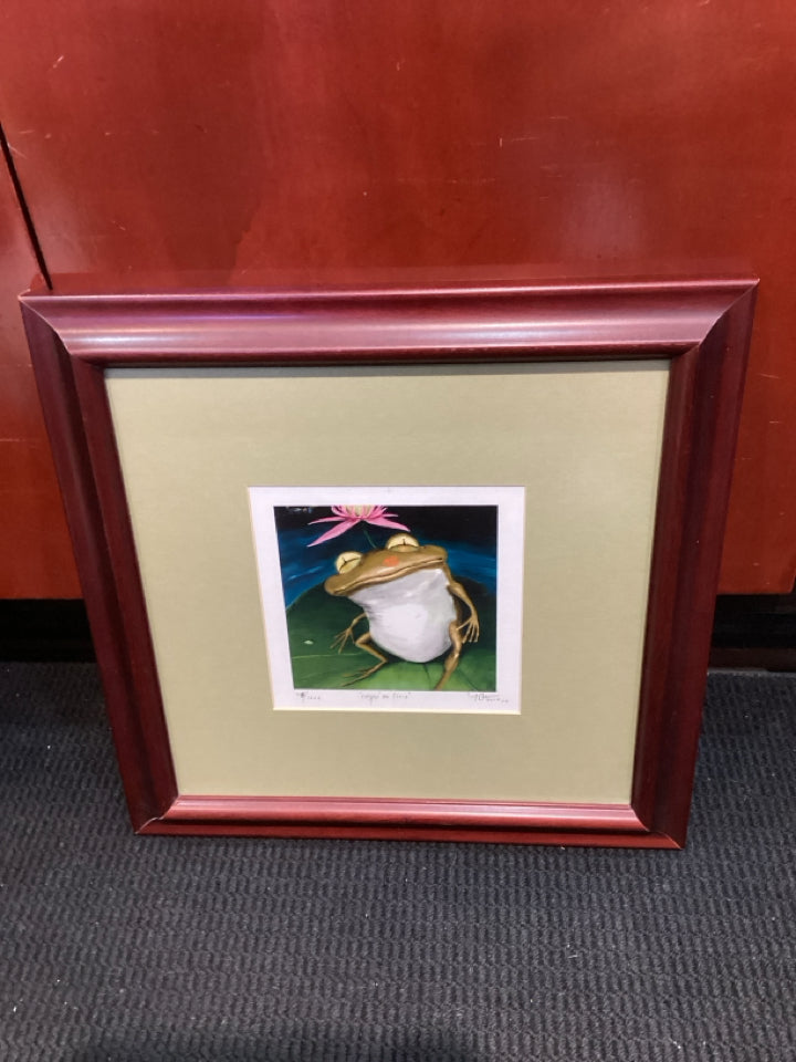 Signed Print Green/multi Frog Framed Art