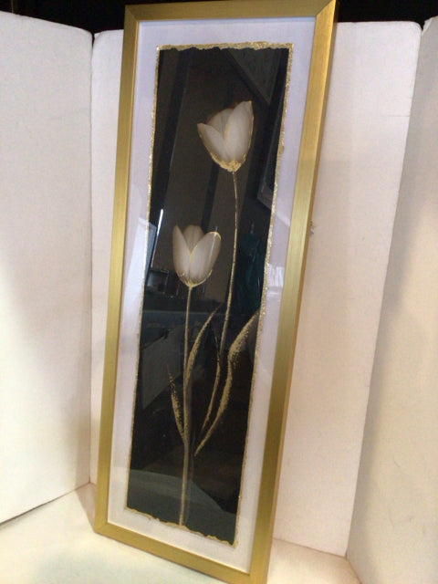 Black/Gold Flowers Framed Art