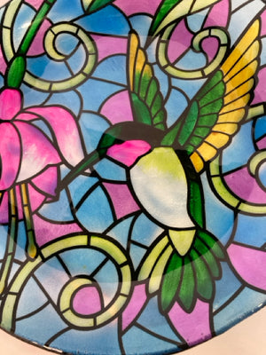 Multi Stained Glass Hummingbird Bowl