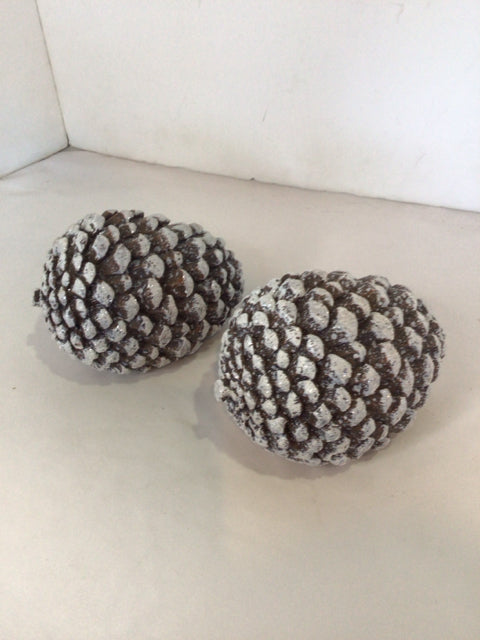 Christmas Brown/White Resin Pine Cone Pair Holiday Item