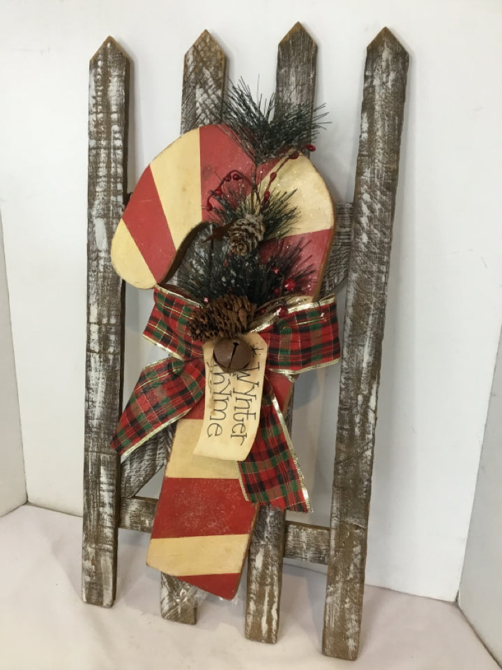 Christmas Brown/White Wood Candy Cane Sign Holiday Item