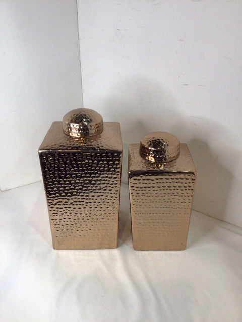 Pair Copper Square Canister Set