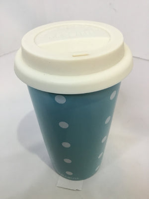 Mr Coffee Lidded Blue/White Ceramic Travel Tumbler