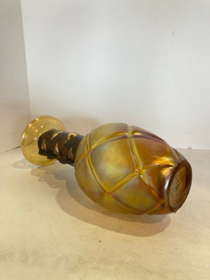 Vintage Gold/Brown Glass/Metal Vase
