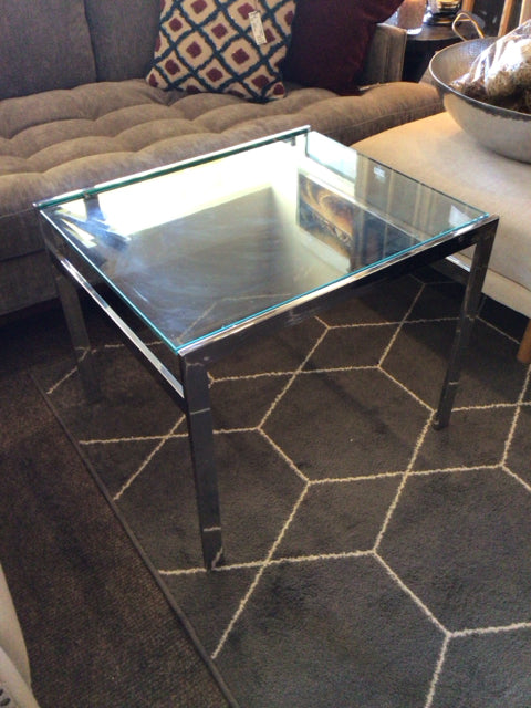 Modern Chrome Glass Top Clear Table