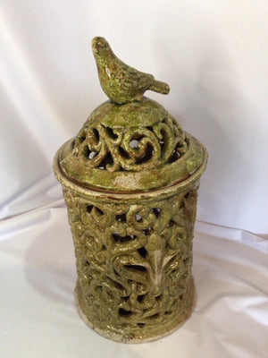 Green Ceramic Cereal Bird Canister