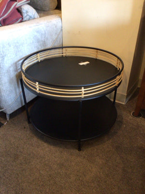 3 Piece Metal Round Black/Natural Table