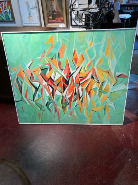 Abstract Green/multi Geometric Framed Art