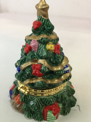 Trinket Green/multi Ceramic Box Christmas Tree Holiday Item