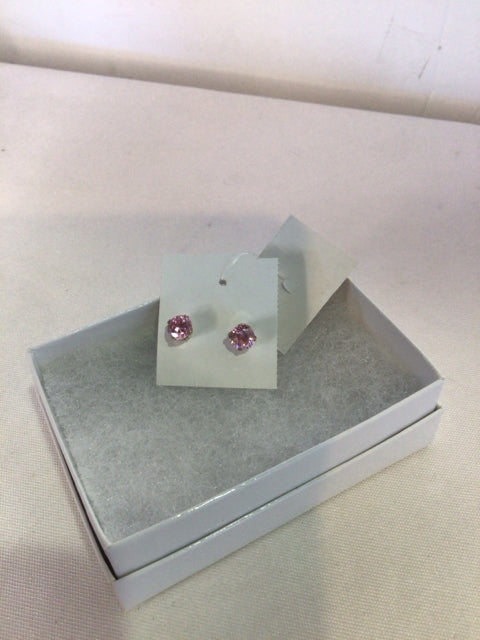 Sterling Silver Pink Rhinestone Earrings