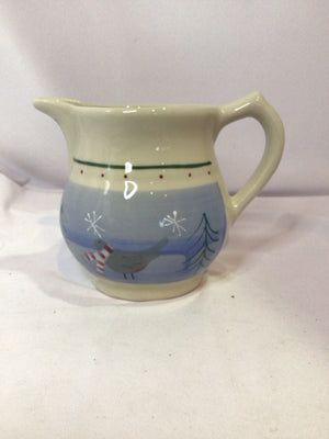 Hartstone Pitcher Blue/White Pottery Bird Holiday Item