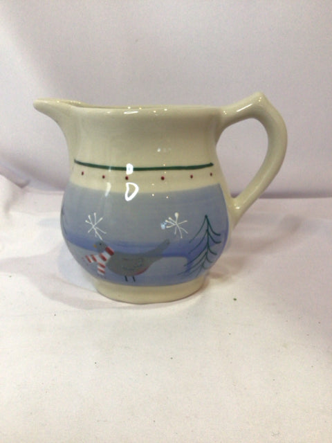 Hartstone Pitcher Blue/White Pottery Bird Holiday Item