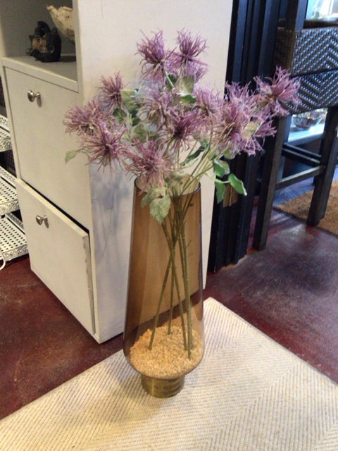 Amber Glass w/flowers Vase